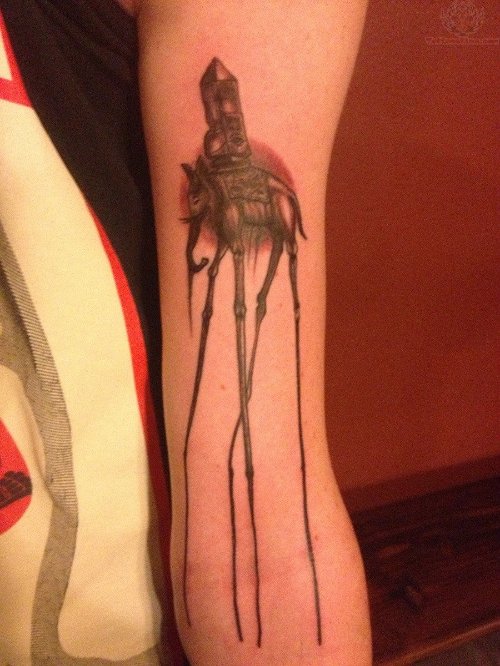Dali Elephant Tattoo On Girl Left Arm